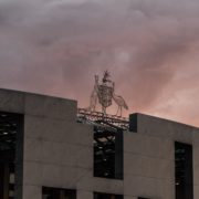 Parliament House in Canberra at sunset